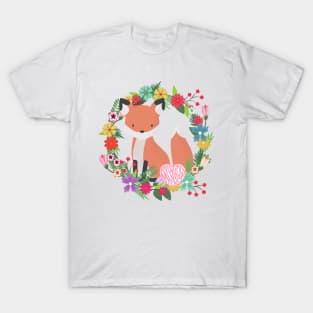 Happy Mother's Day Fox in a Wreath of Flowers Cute Mother gift T-Shirt